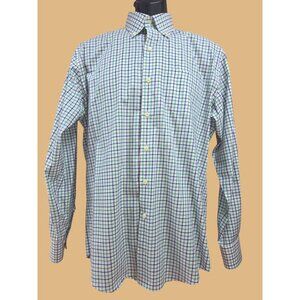 Peter Millar Mens Green-Blue Check Dress Shirt Medium 100% Cotton